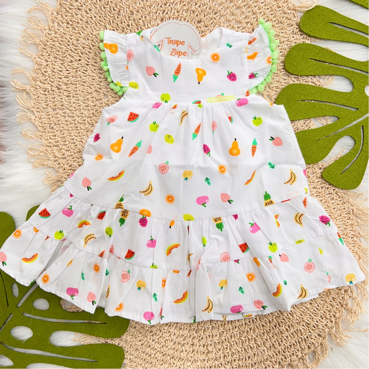 Vestido Frutinhas com Verdurinhas - Branco e Verde